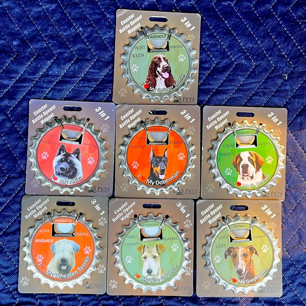 3-in1 Dog Coasters / Bottle Openers / Magnets NWT